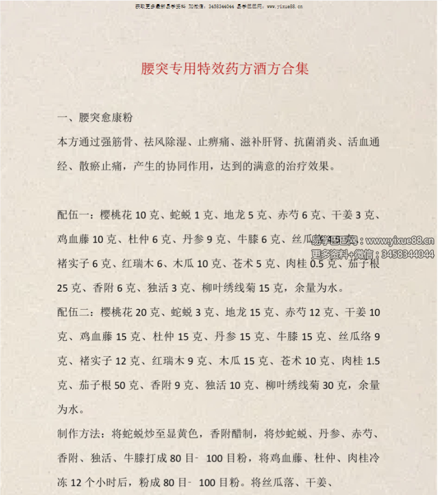 腰突专用特效药方酒方合集9页